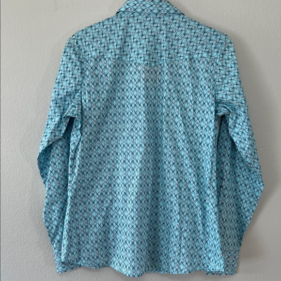 CINCH Women’s L Western Button Down Shirt Geometric Blue Long Sleeve Brand New - Picture 4 of 4